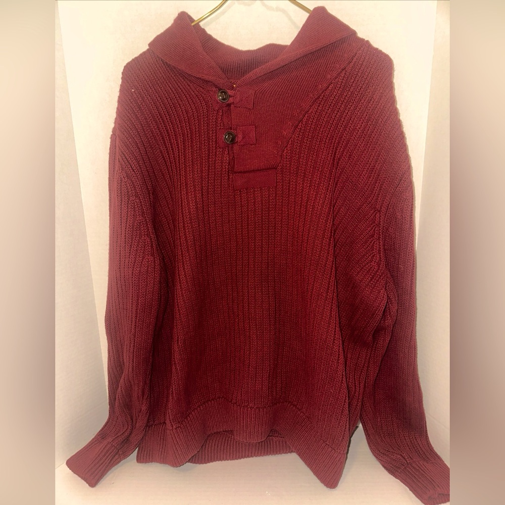Duluth Trading Sweater Mens XL Maroon High Neck Infantry Wool Blend Shawl Collar